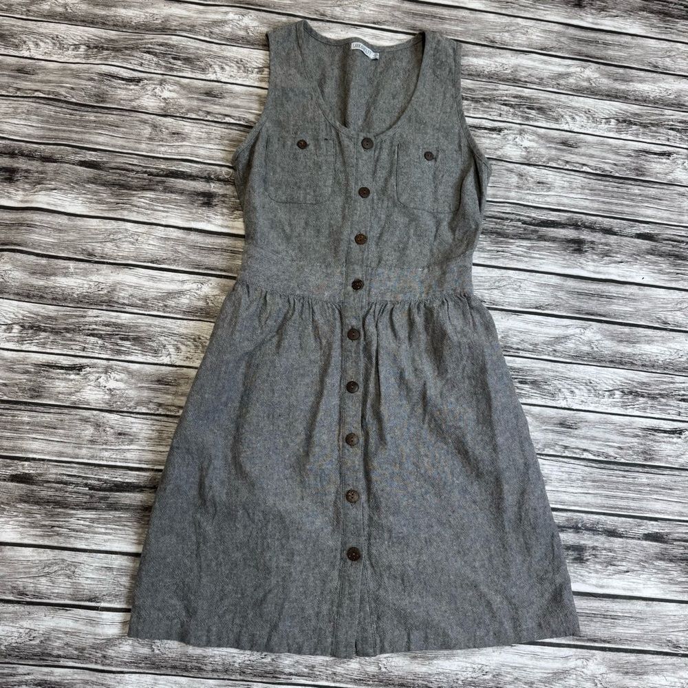 Lark & Wolff Women's Button Front Dress XS Grey Linen Cotton Sleeveless Mini